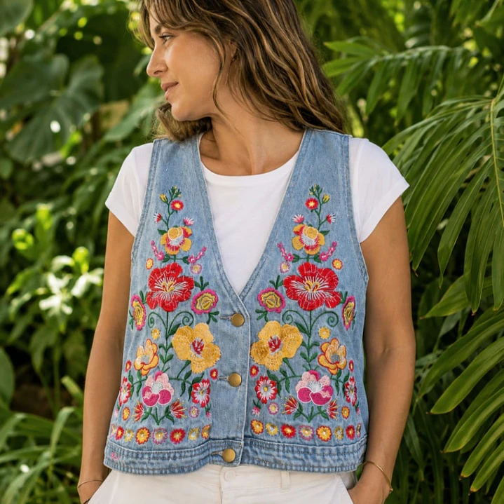 Chaqueta de Jeans sin mangas Floreada Valiente 2