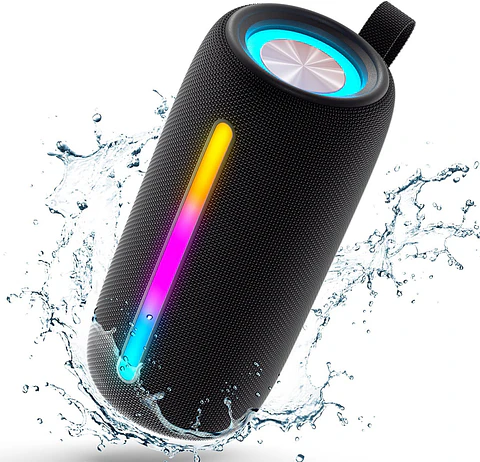 Parlante bluetooth portátil resistente al agua con luces LED