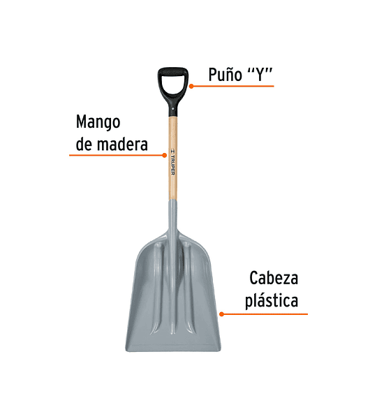 Pala sanitaria cabeza plástica, puño "Y", mango 27" - 