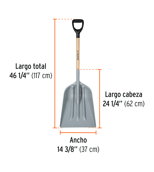 Pala sanitaria cabeza plástica, puño "Y", mango 27" - 