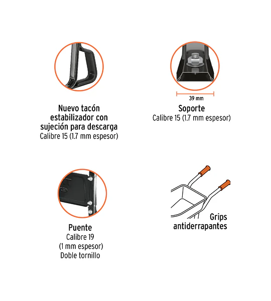 Carretilla concha plástica 6 ft3 Neumática, bastidor tubular - 