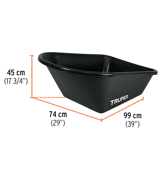 Carretilla concha plástica 6 ft3 Neumática, bastidor tubular - 