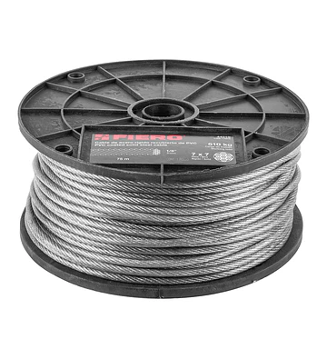 Cable rígido 1/8" acero 7x7 recubierto PVC, 75 metros