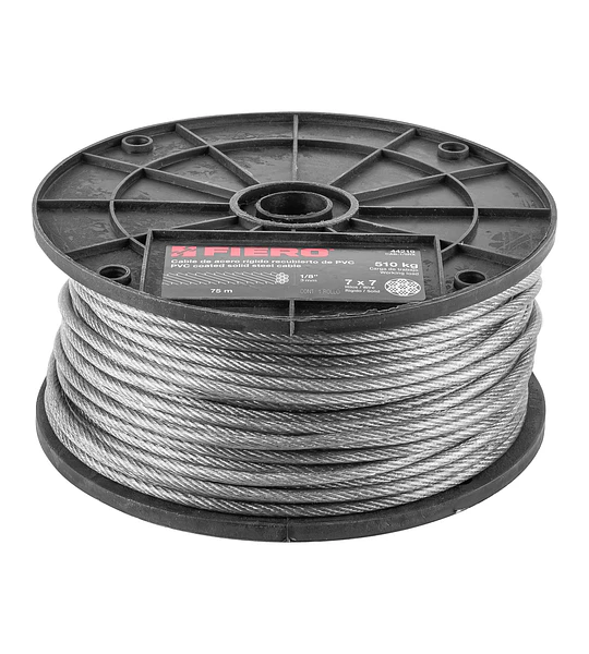 Cable rígido 1/8" acero 7x7 recubierto PVC, 75 metros