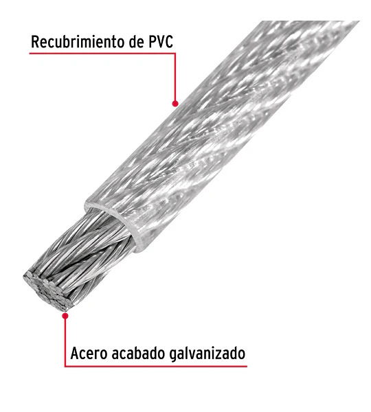Cable rígido 1/8" acero 7x7 recubierto PVC, 75 metros
