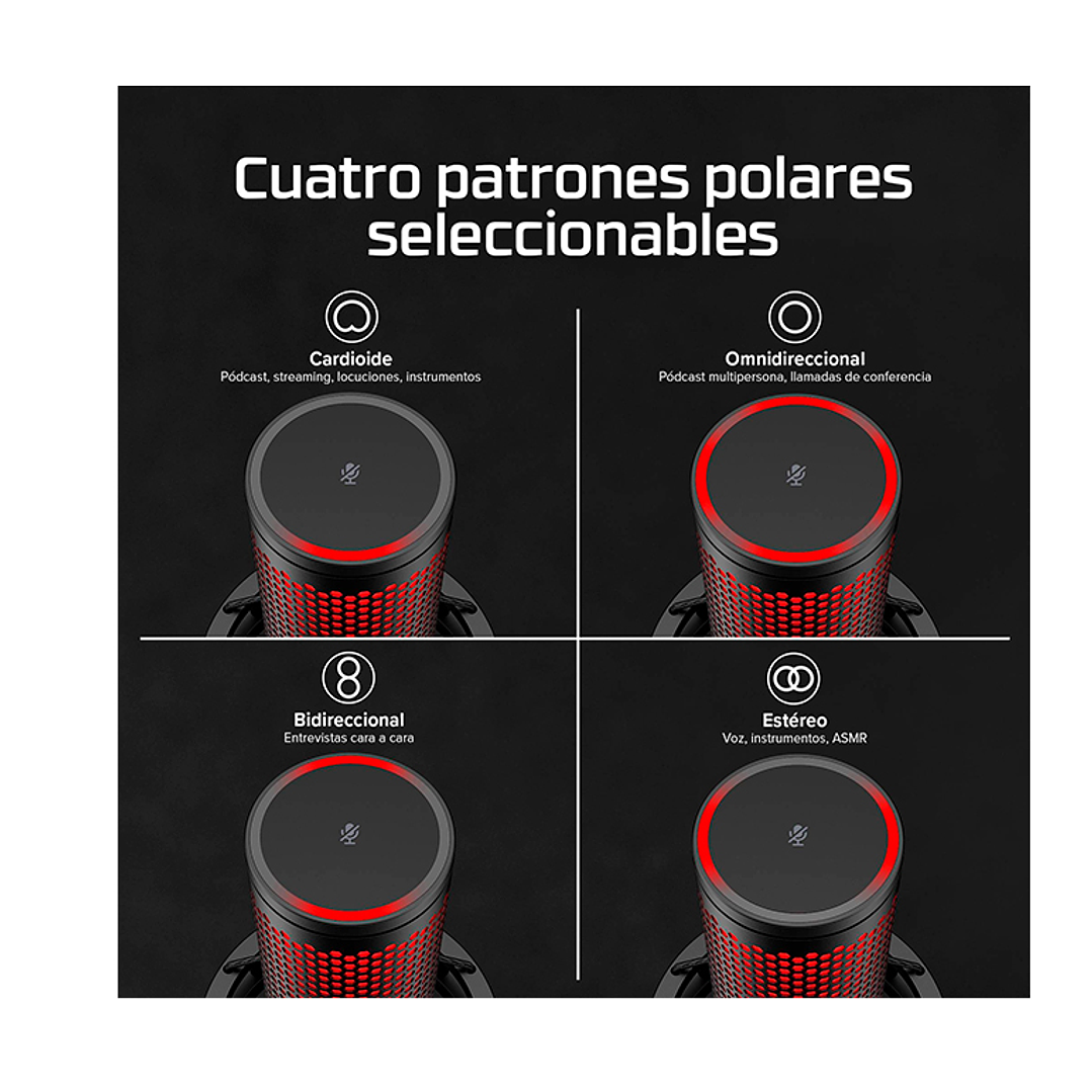 Micrófono Profesional Condensador HyperX Quadcast 2, 4 Patrones polares 8