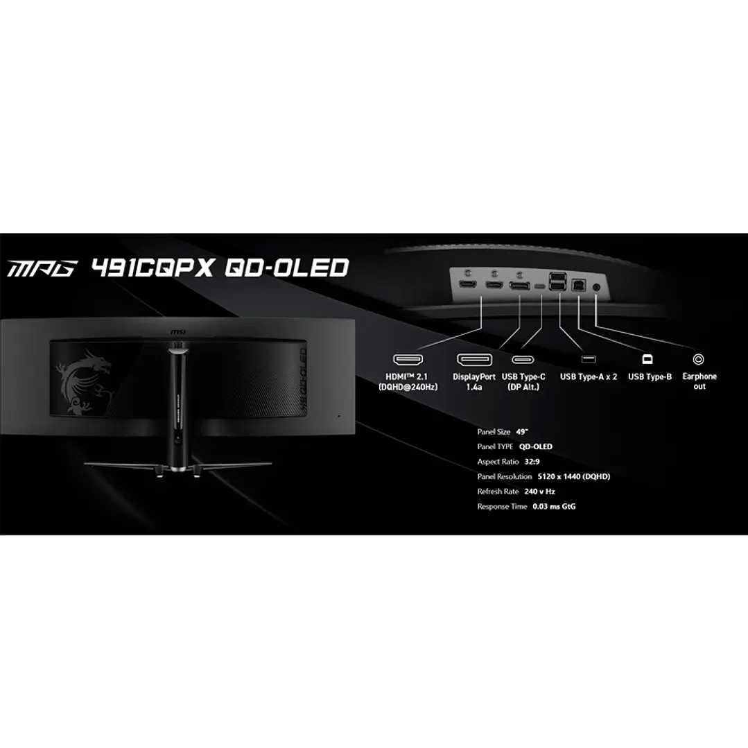 Monitor Gamer Curvo MSI 49” MPG 491CQPX QD-OLED 240HZ 0.03MS 6