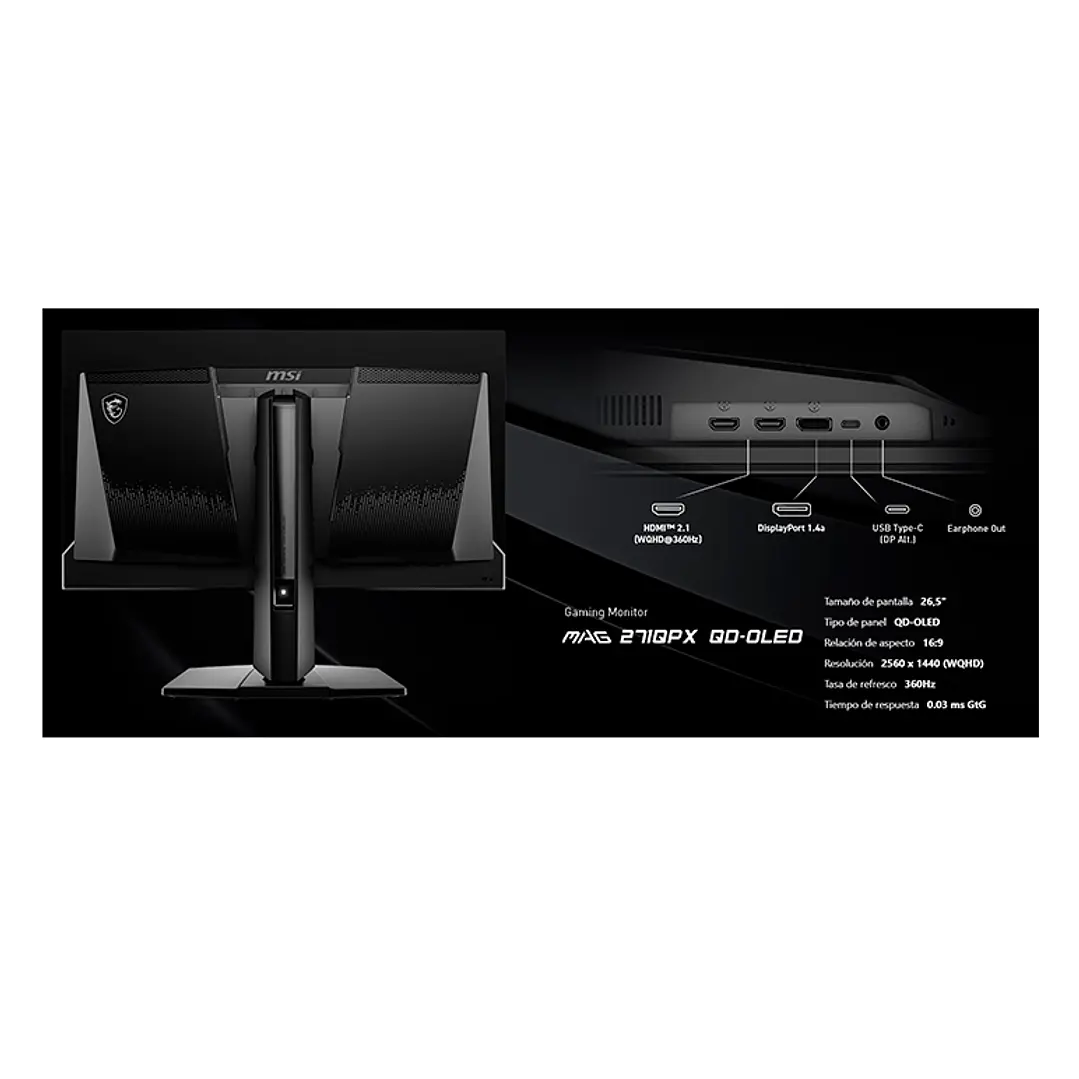 Monitor Gamer MSI 27” MAG 271QPX QD-OLED 360HZ 0.03MS 6
