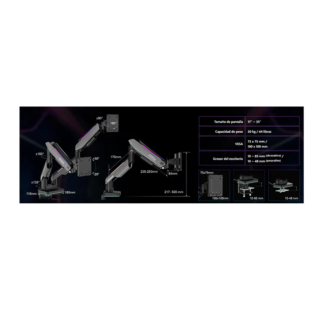 Soporte Doble MSI para monitores alta resistencia MPG MT201DR V2 7