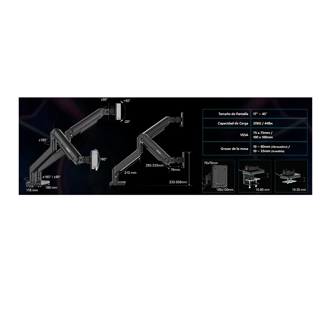 Soporte Doble MSI para monitores alta resistencia MAG MT201D 7