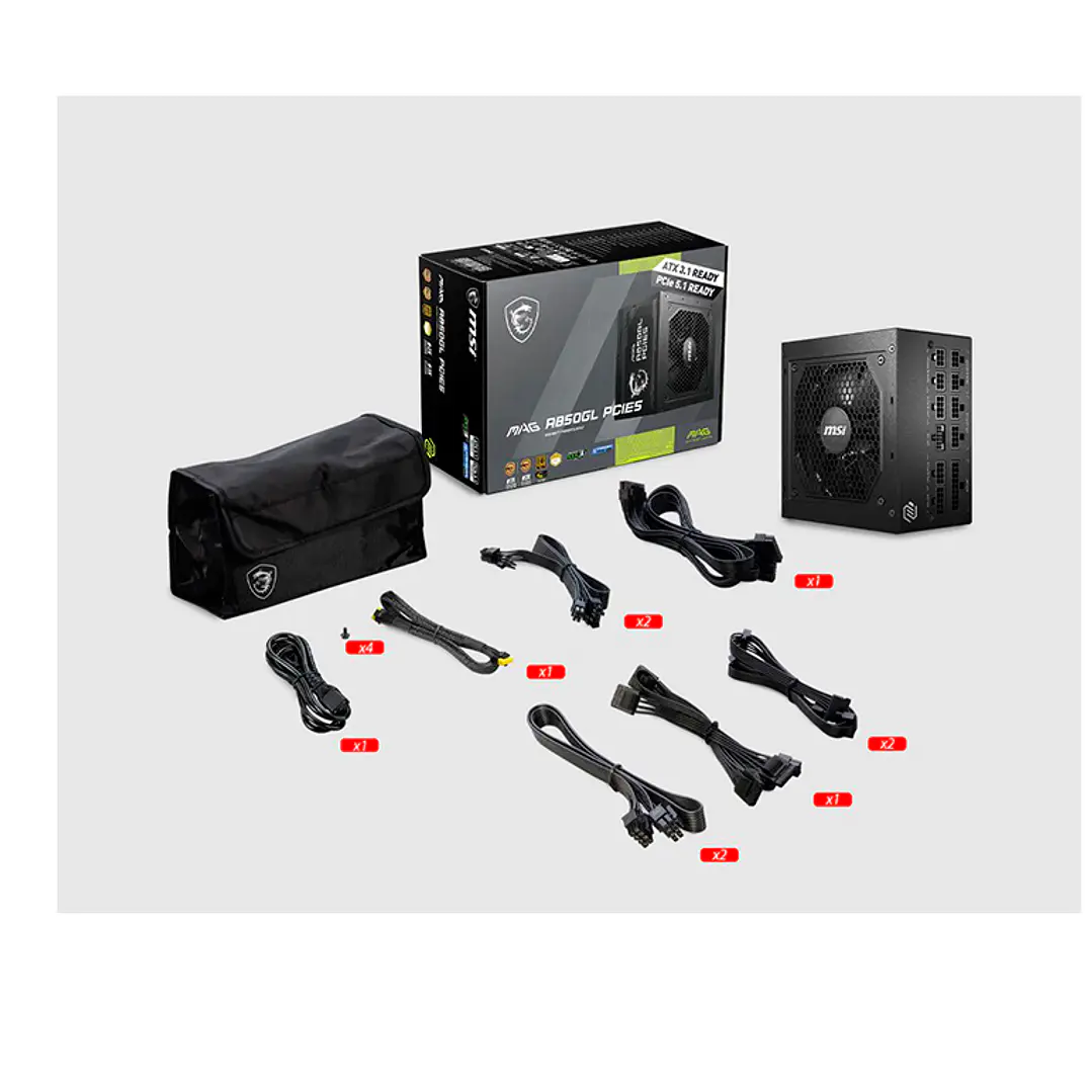 Fuente de poder MSI  850 W MAG A850GL PCIE5 ATX 3.0 5