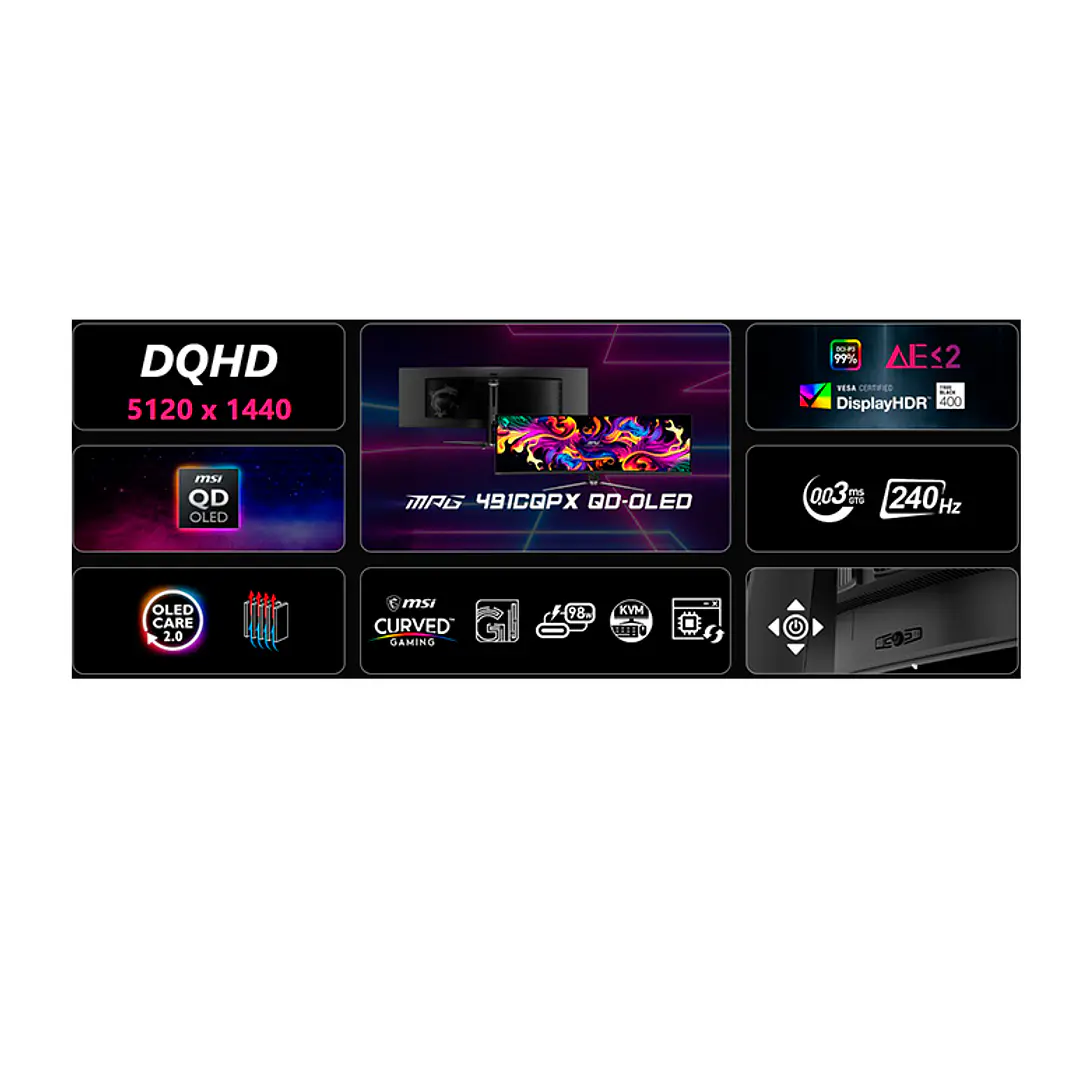 Combo Monitor Gamer Curvo MSI 49” MPG 491CQPX QD-OLED 240HZ 0.03MS + Brazo MT201 de regalo 7