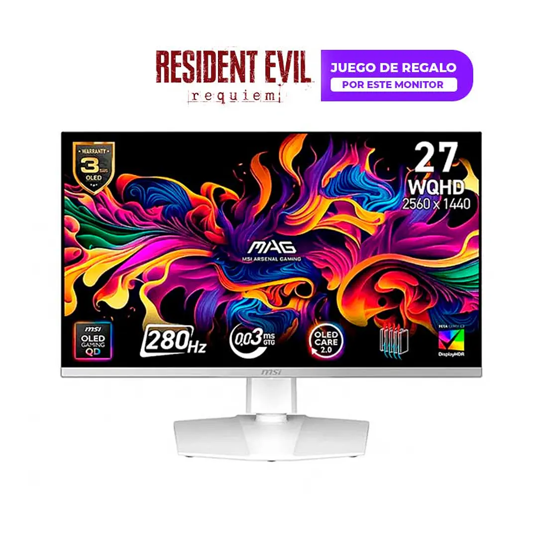 Monitor Gamer MSI 27” MAG 272QPW QD-OLED X28 280HZ 0.03ms 1