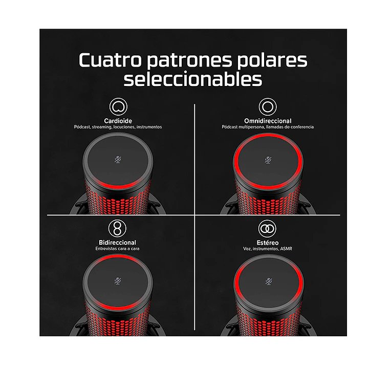 Micrófono Profesional Condensador HyperX Quadcast 2, 4 Patrones polares [SEGUNDA SELECCION] 8