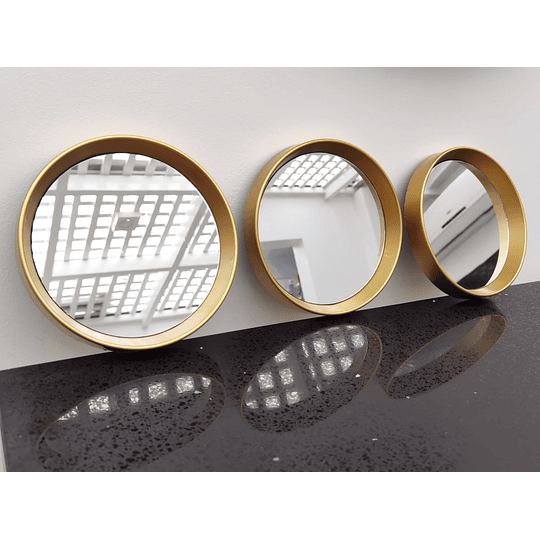 Set de 3 espejos dorados 17,5 cm diámetro