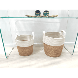 Set de 2 Canastos Blanco Beige Small Medium 