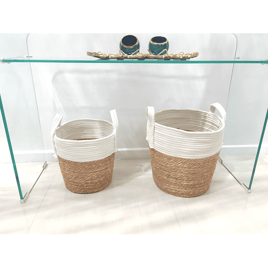 Set de 2 Canastos Blanco Beige Small Medium 