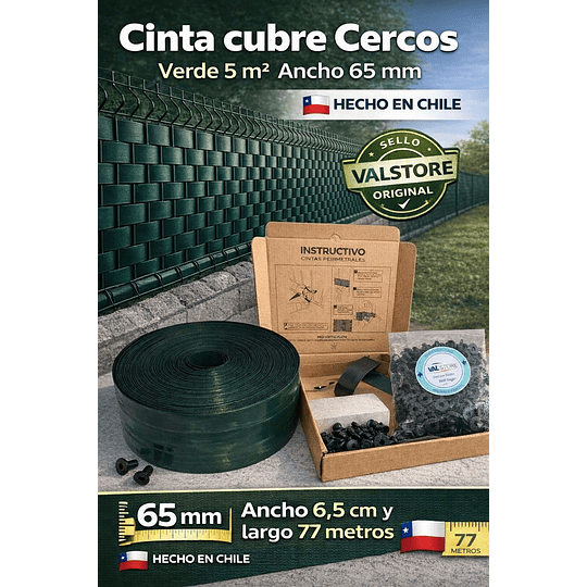 Cinta Cubre Cercos Verde 5 M2 Formato Ancho 65 mm