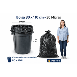 Bolsa Basura Negra 80×110 cm – 30 Micras | Master 50 Pack (500 Bolsas)