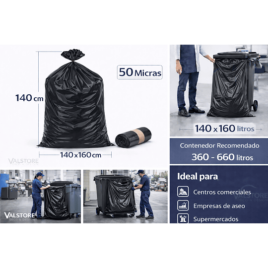 Bolsa Basura 140x160 Negra 50 Micras | Saco Master