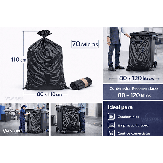 Bolsa Basura Negra 80x110 70 Micras | Pack 5 Unidades | Saco Master