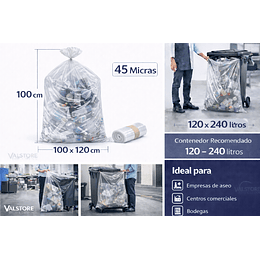 Bolsa Basura Transparente 100x120 45 Micras | Pack 10 Unidades | Saco Master