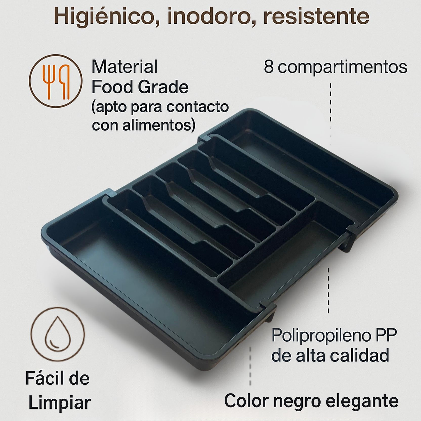 Organizador de Cubiertos de Cocina Extensible y Extraible Negro 6
