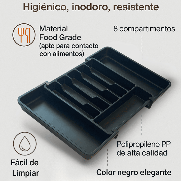Organizador de Cubiertos de Cocina Extensible y Extraible Negro 6