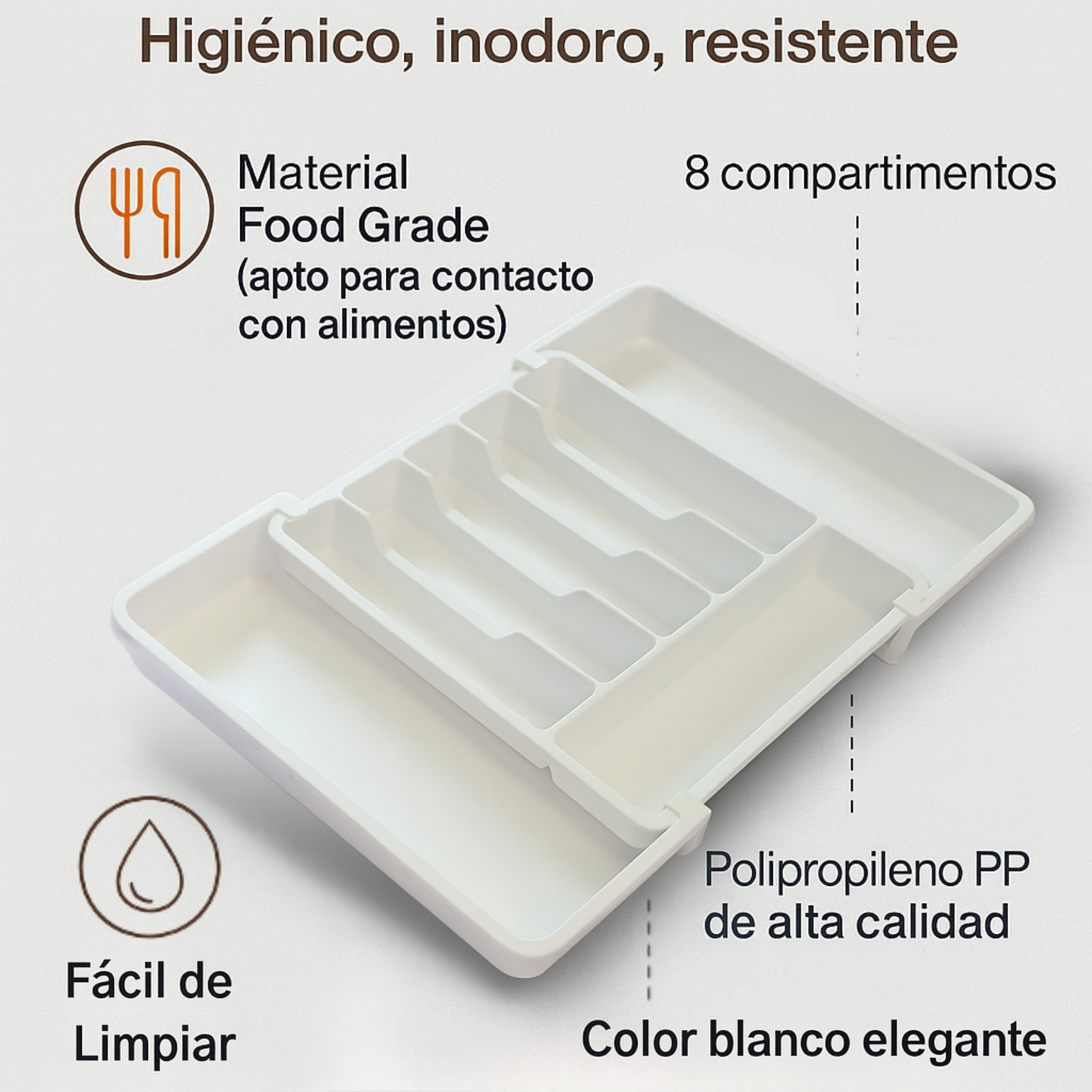 Organizador de Cubiertos de Cocina Extensible y Extraíble Banco 5