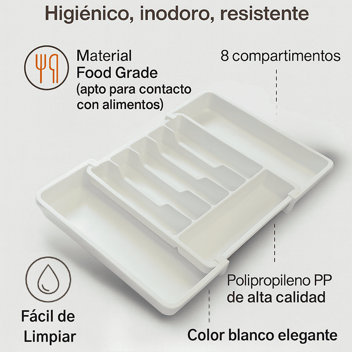 Organizador de Cubiertos de Cocina Extensible y Extraíble Banco 5