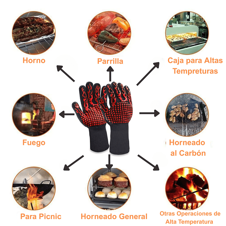 Guantes Parrilleros Alta Temperatura también para Cocina y Horno Rojos 6