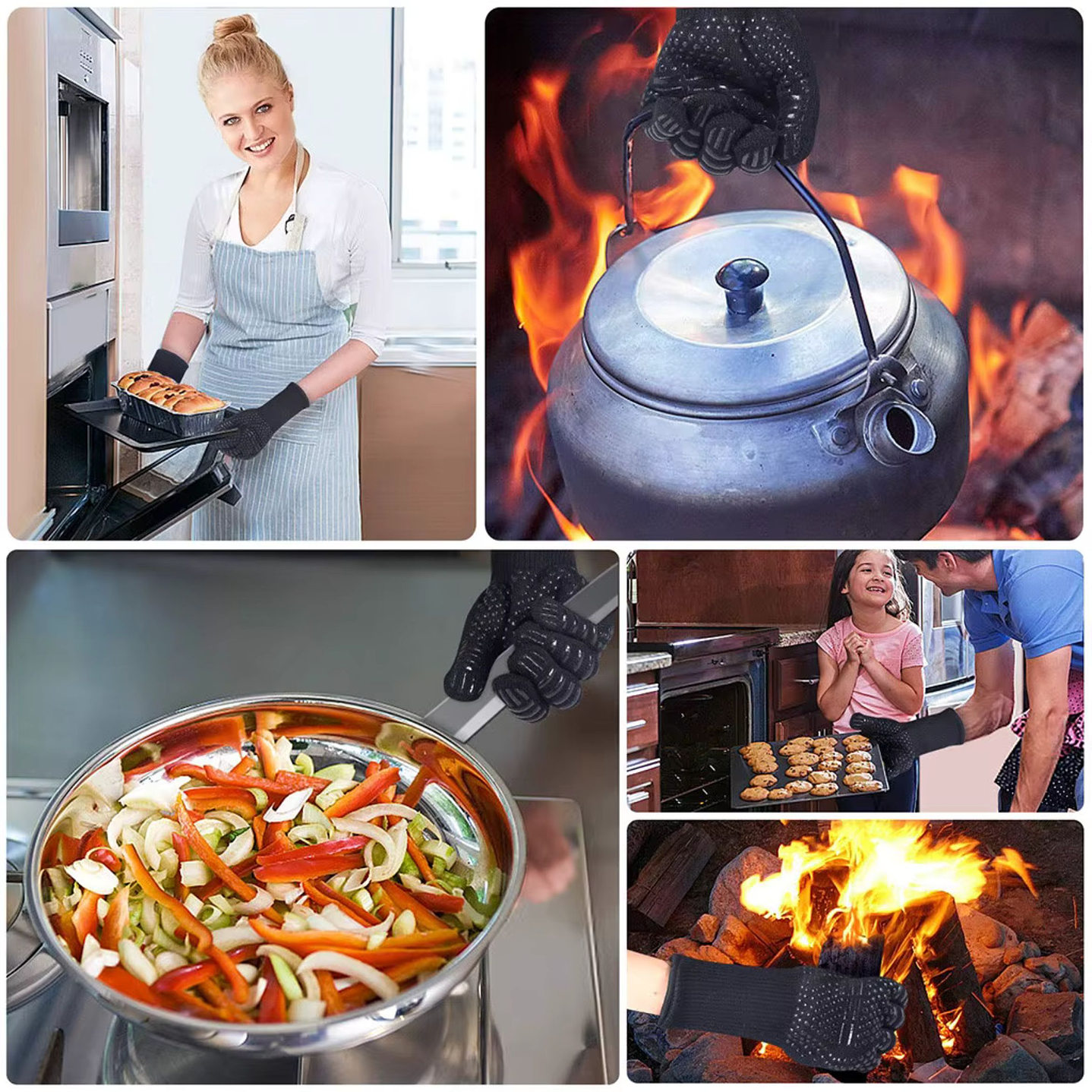 Guantes Parrilleros Alta Temperatura también para Cocina y Horno Rojos 10