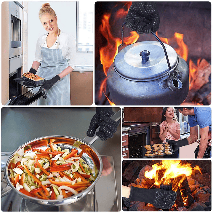 Guantes Parrilleros Alta Temperatura también para Cocina y Horno Rojos 10