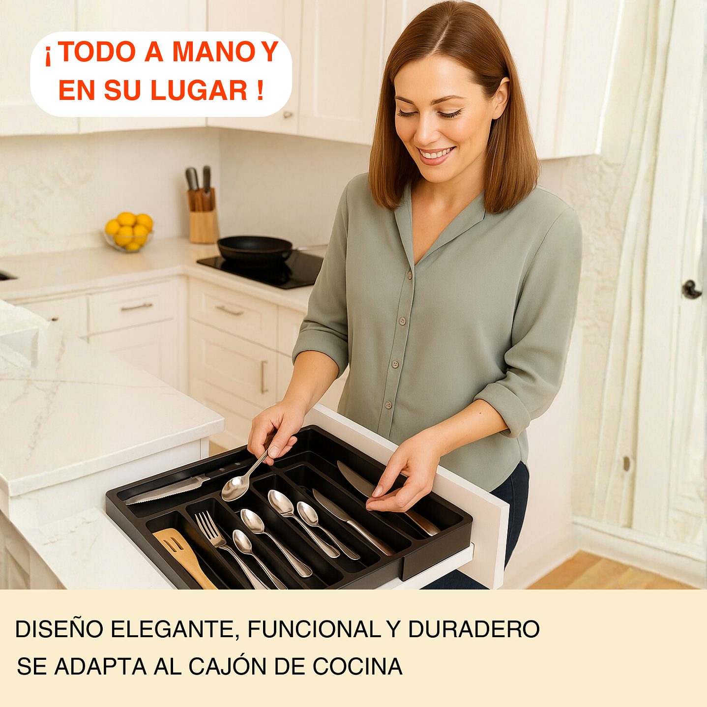 Organizador de Cubiertos de Cocina Extensible y Extraible Negro 2