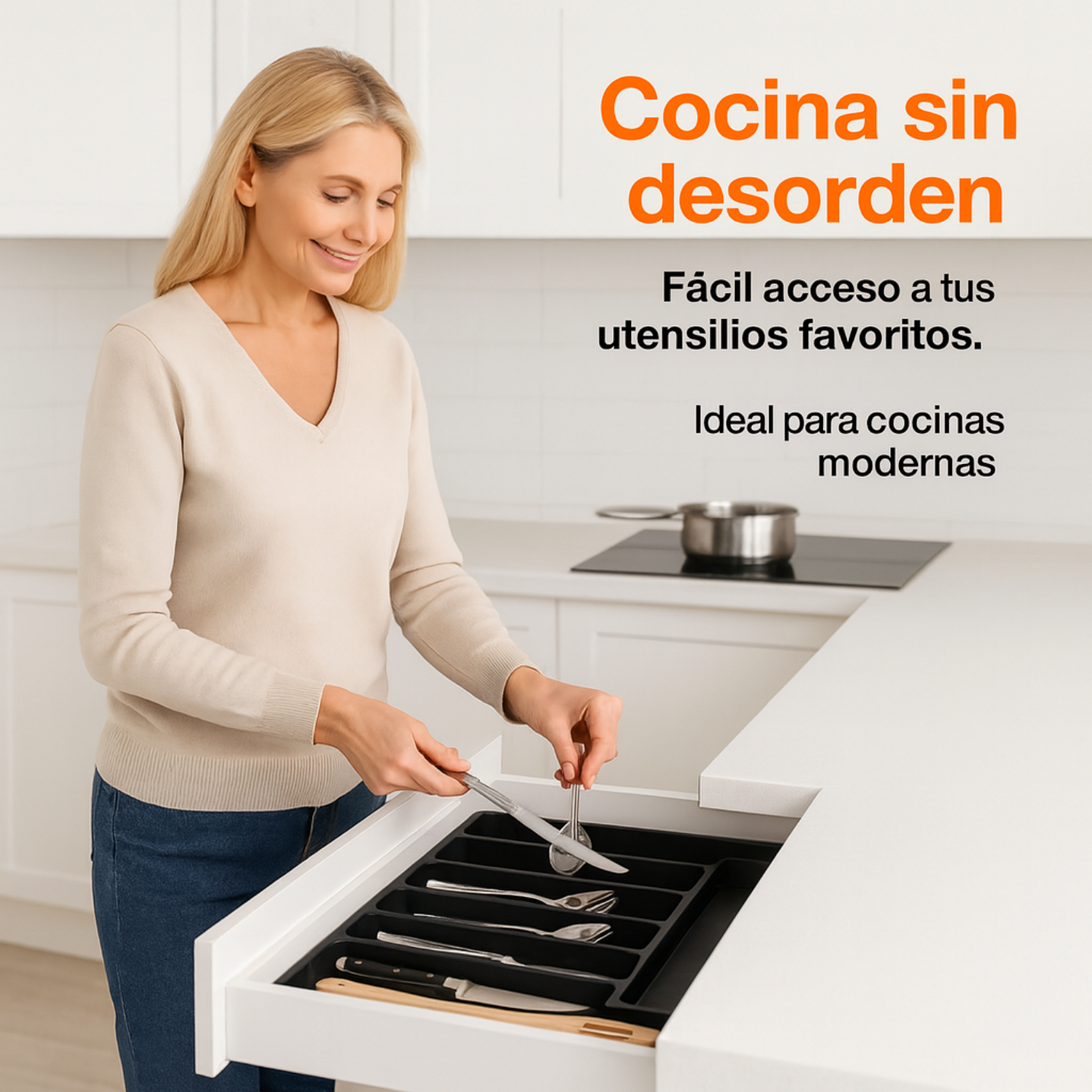 Organizador de Cubiertos de Cocina Extensible y Extraible Negro 3