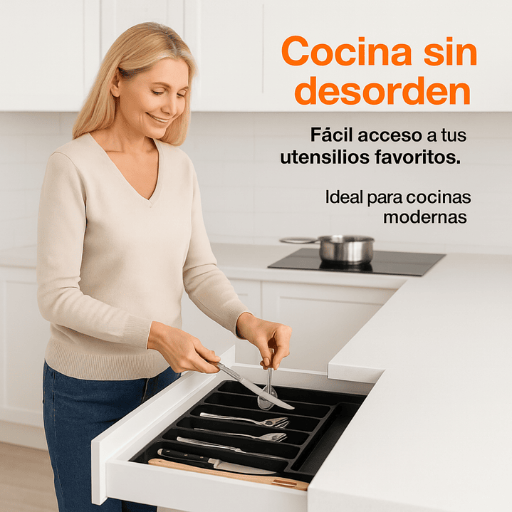 Organizador de Cubiertos de Cocina Extensible y Extraible Negro 3