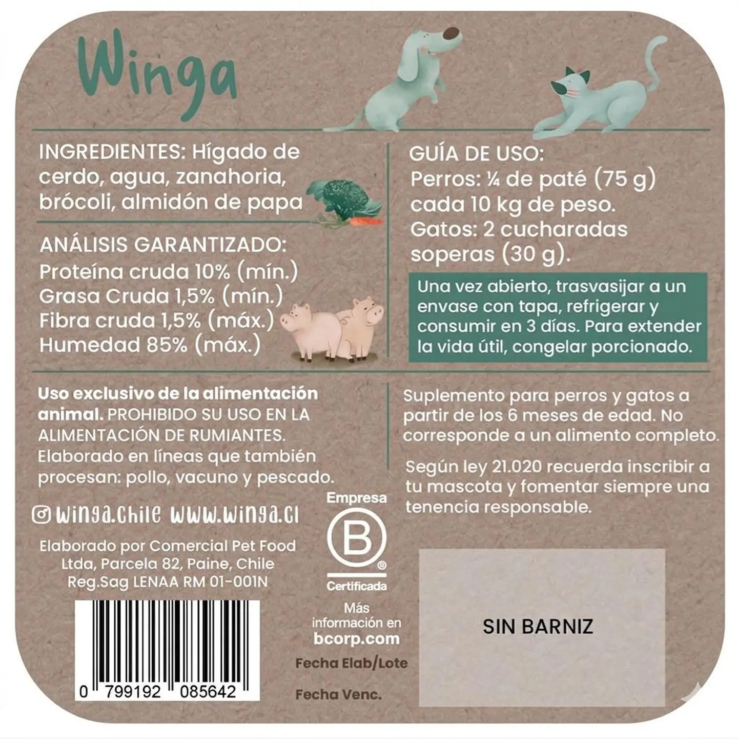 Paté Wild Pork para Perros y Gatos - Winga (Monoproteico Cerdo) 7