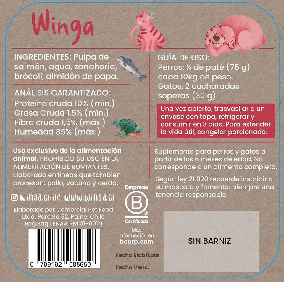 Paté Salmon Energy para Perros y Gatos - Winga (Monoproteico Salmón) 7