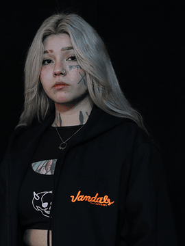 Zipped Hoodie - Black Orange Neon