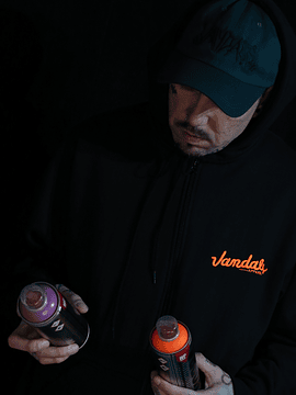 Zipped Hoodie - Black Orange Neon