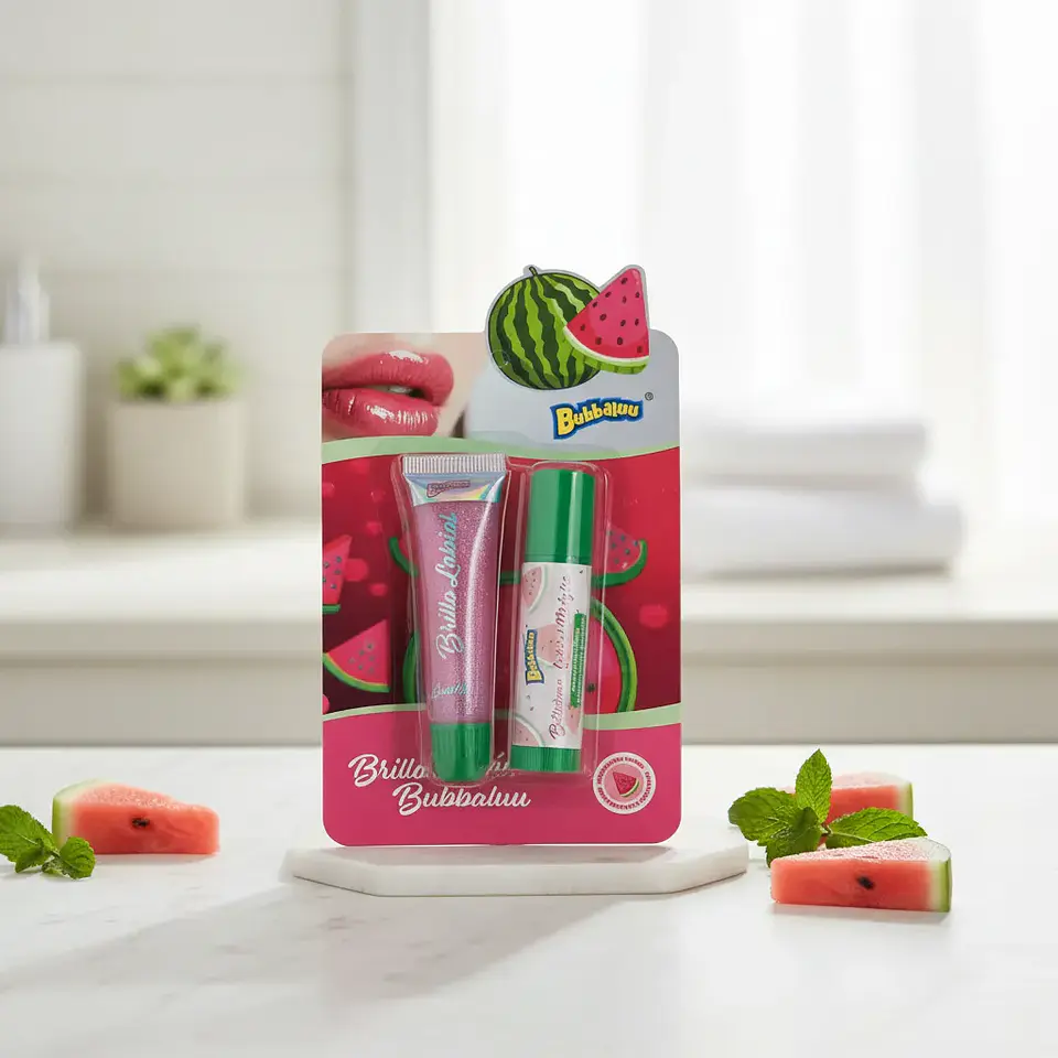 Set de Brillo y Bálsamo Labial 2 en 1. Aroma Sandía. Bubbaluu 2