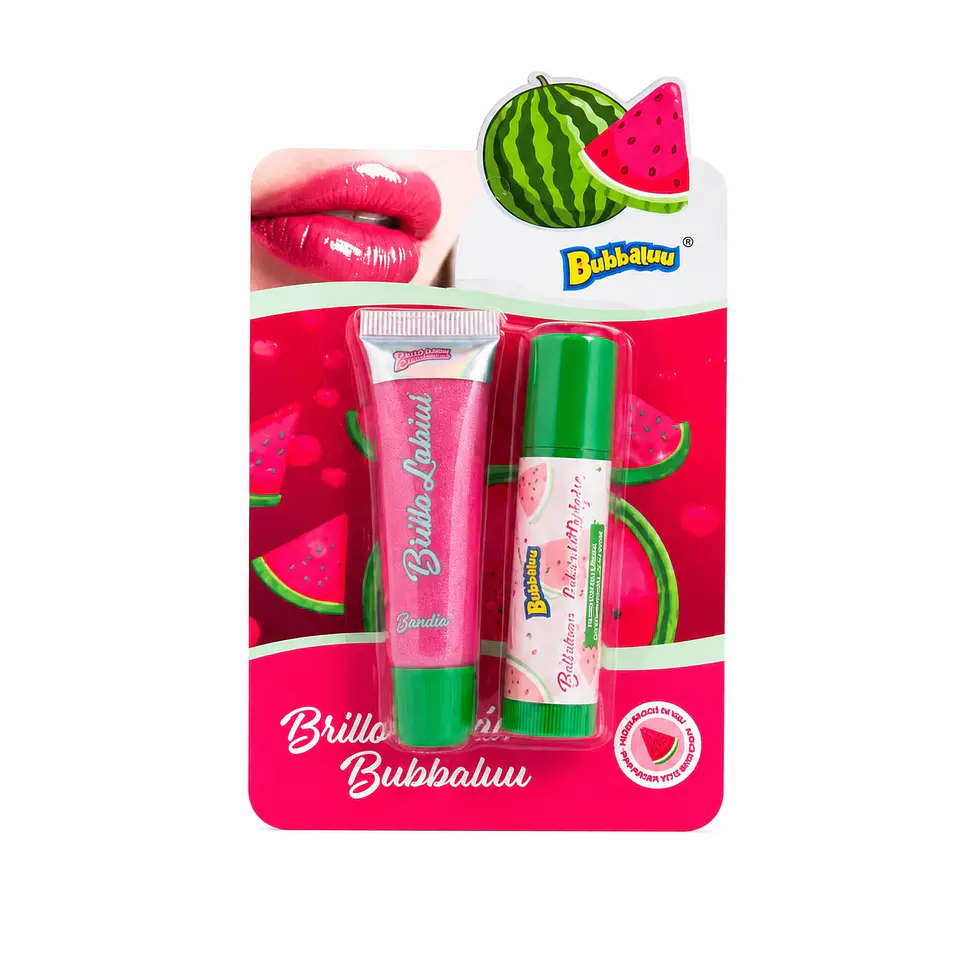 Set de Brillo y Bálsamo Labial 2 en 1. Aroma Sandía. Bubbaluu 1
