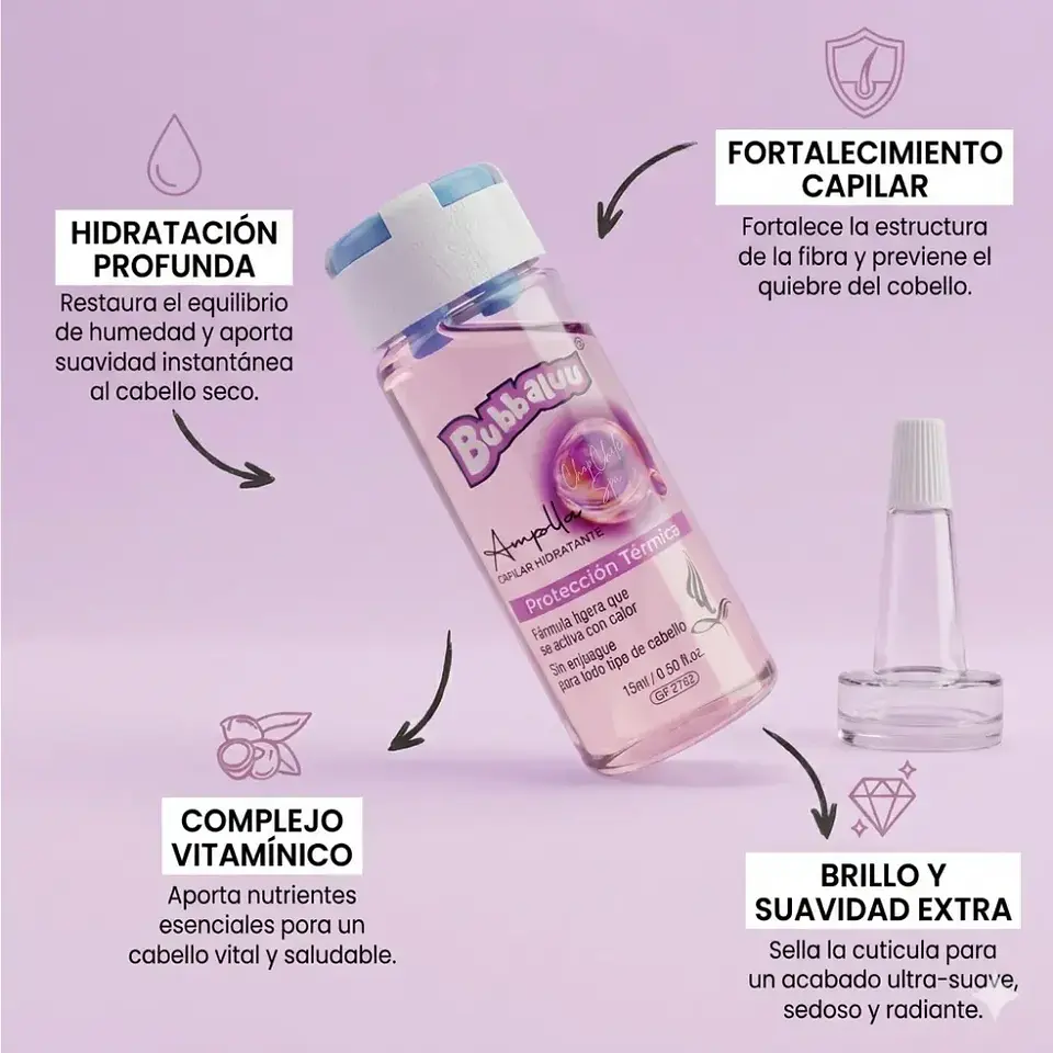 Ampolla Capilar Hidratante 15ml. (Protección Termica) Bubbaluu 3