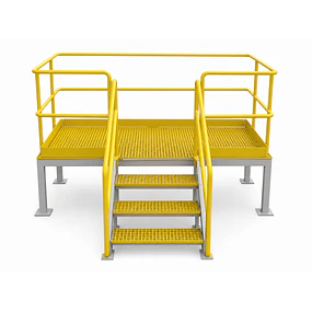 Plataforma FRP grating 38x38x38mm, 2000x1000mm, alto 1000mm.