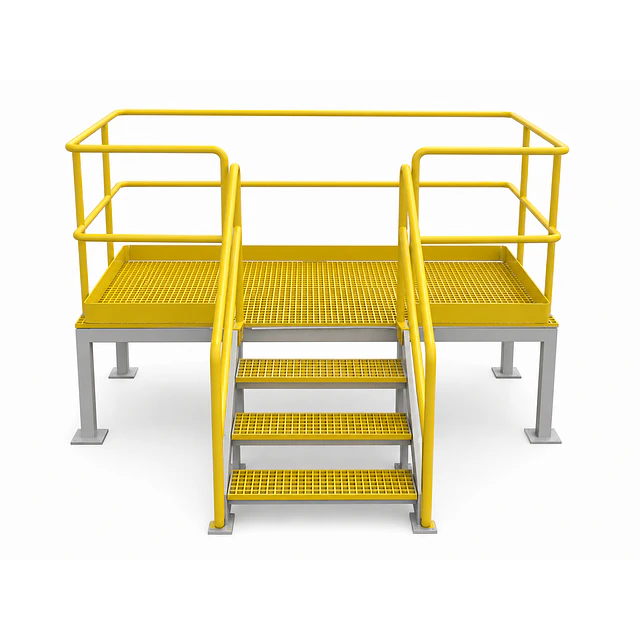 Plataforma FRP grating 38x38x38mm, 2000x1000mm, alto 1000mm.