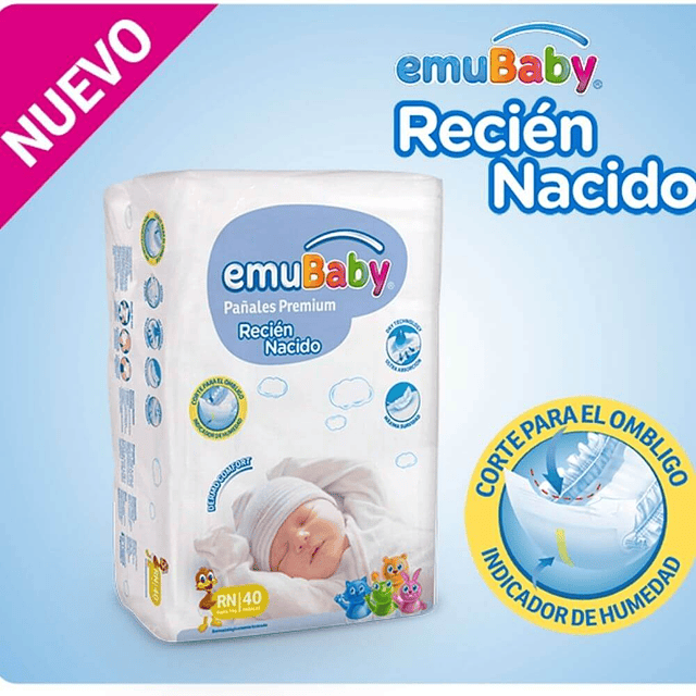 PAÑALES PREMIUM / TALLA RN / EMUBABY / 40U