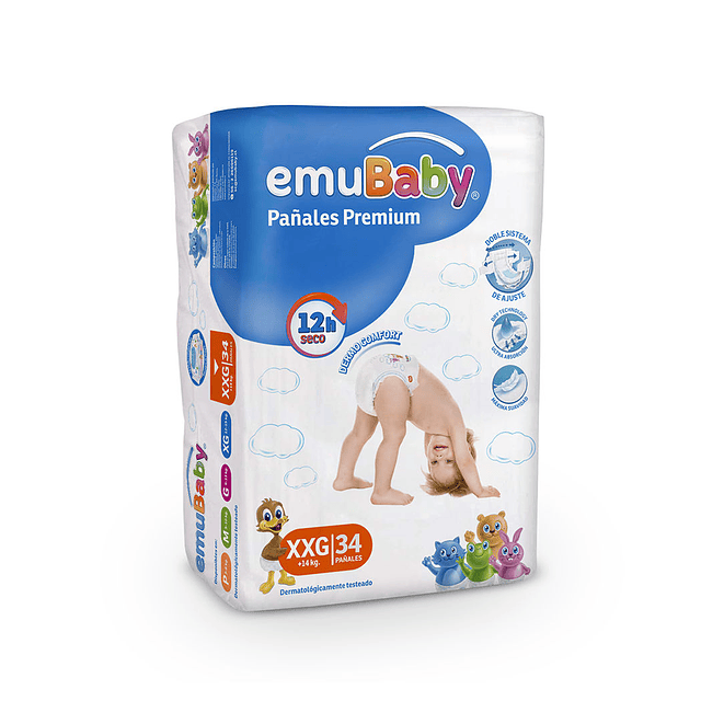 PAÑALES PREMIUM / TALLA XXG / EMUBABY / 34U