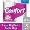 Confort Mega Papel Higiénico 8 Rollos 40 Mts C/u Doble Hoja