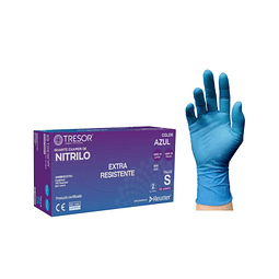 Guantes De Examen Nitrilo Extra Resistente 100uni Azul Tresor