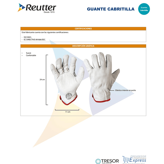 Guantes De Cabritilla S/forro Certificados Tresor - 1 Par